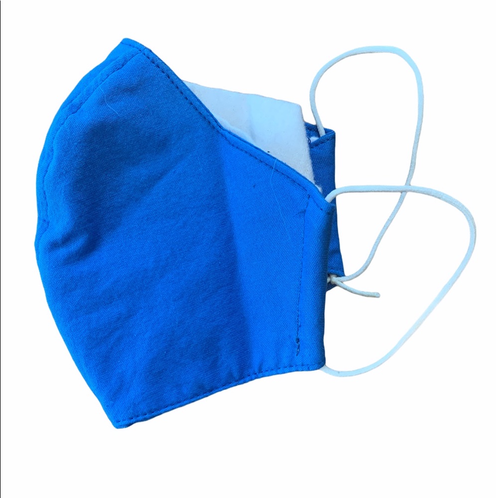 Handmade Blue Adult Face Mask Double Layer Cotton Washable Fully Lined Anti Fog